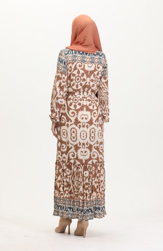 Amelya Volant-Viskosekleid Mit Gürtel S M L-XL Größe 4588AB-04 Braun 4588AB-04