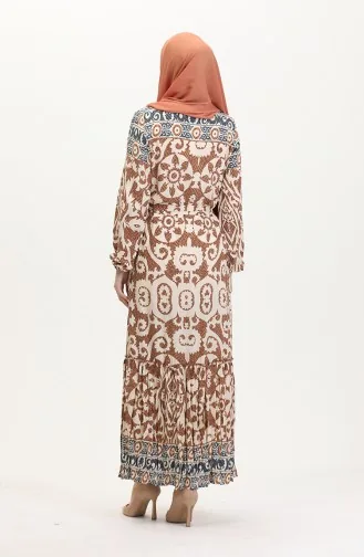 Robe En Viscose Ceinturée à Volants Amelya S M L-xl Taille 4588AB-04 Marron 4588AB-04