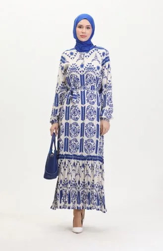 Robe En Viscose Ceinturée à Volants Amelya S M L-xl Taille 4588AC-02 Bleu 4588AC-02