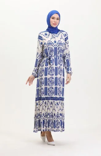 Robe En Viscose Ceinturée à Volants Amelya S M L-xl Taille 4588AC-02 Bleu 4588AC-02