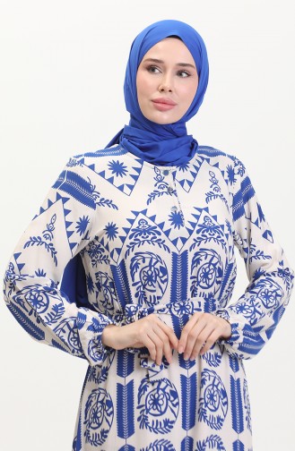 Amelya Farbalı Kuşaklı Viskon Elbise S-m-l-xl Beden 4588AC-02 Mavi