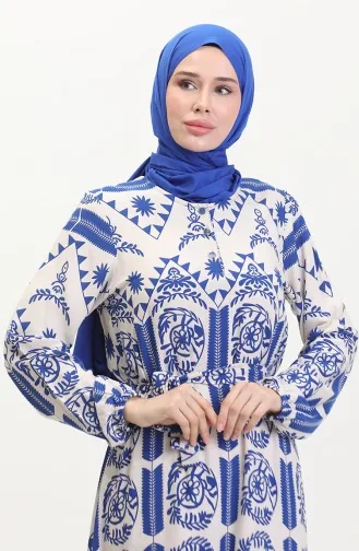 Robe En Viscose Ceinturée à Volants Amelya S M L-xl Taille 4588AC-02 Bleu 4588AC-02