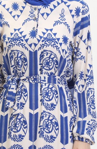 Amelya Farbalı Kuşaklı Viskon Elbise S-m-l-xl Beden 4588AC-02 Mavi