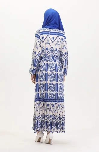 Robe En Viscose Ceinturée à Volants Amelya S M L-xl Taille 4588AC-02 Bleu 4588AC-02