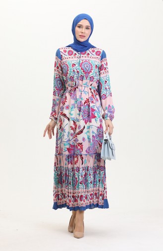 Amelya Flounce Belted Viscose Dress SML-XL Size 4588AD-01 Turquoise Red 4588AD-01