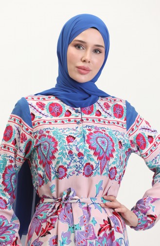 Amelya Flounce Belted Viscose Dress SML-XL Size 4588AD-01 Turquoise Red 4588AD-01