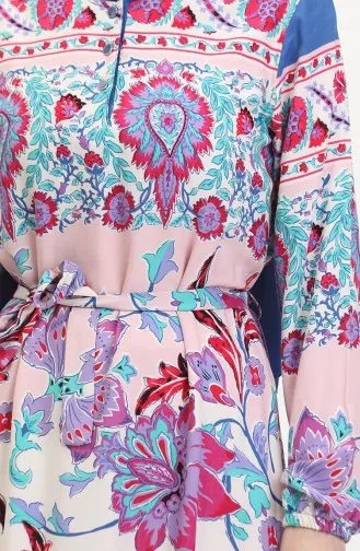 Amelya Farbalı Kuşaklı Viskon Elbise S-m-l-xl Beden 4588AD-01 Turkuaz Kırmızı