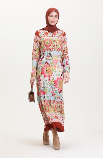 Amelya Volant-Viskosekleid Mit Gürtel S M L-XL Größe 4588AD-02 Wassergrün Rot 4588AD-02