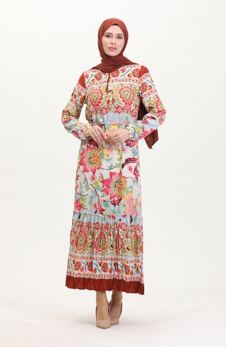 Amelya Volant-Viskosekleid Mit Gürtel S M L-XL Größe 4588AD-02 Wassergrün Rot 4588AD-02