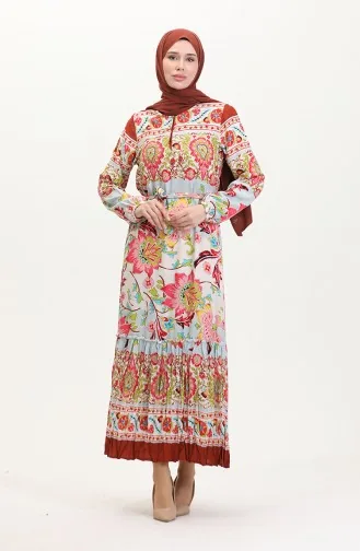 Amelya Farbalı Kuşaklı Viskon Elbise S-m-l-xl Beden 4588AD-02 Su Yeşili Kırmızı