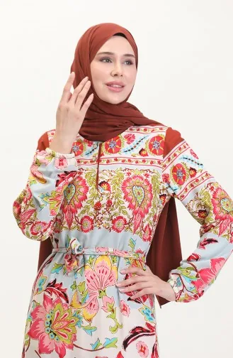 Amelya Farbalı Kuşaklı Viskon Elbise S-m-l-xl Beden 4588AD-02 Su Yeşili Kırmızı
