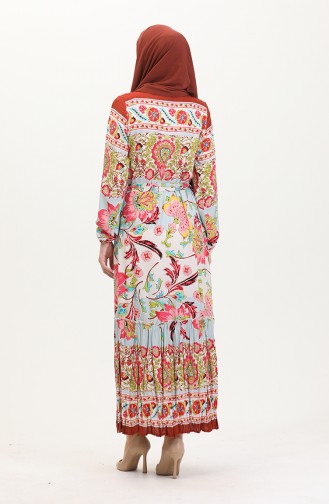 Amelya Volant-Viskosekleid Mit Gürtel S M L-XL Größe 4588AD-02 Wassergrün Rot 4588AD-02