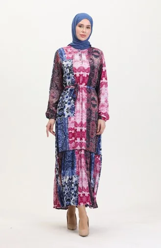 Amelya Volant-Gürtel-Viskosekleid S M L-XL Größe 4588AE-01 Kirschblau 4588AE-01