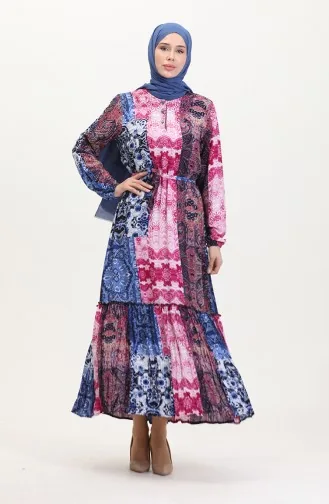 Amelya Volant-Gürtel-Viskosekleid S M L-XL Größe 4588AE-01 Kirschblau 4588AE-01