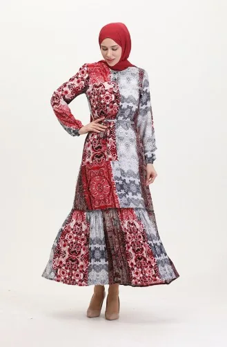 Robe En Viscose Ceinturée à Volants Amelya S M L-xl Taille 4588AE-02 Gris Rouge 4588AE-02