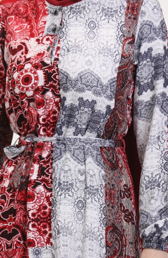 Amelya Flounce Belted Viscose Dress SML-XL Size 4588AE-02 Gray Red 4588AE-02