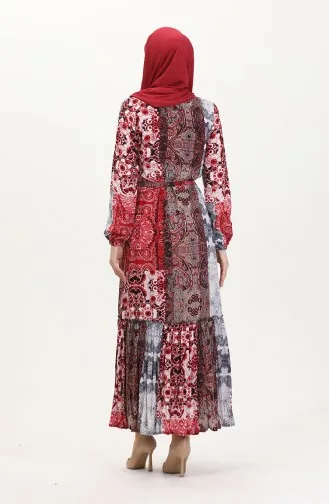 Robe En Viscose Ceinturée à Volants Amelya S M L-xl Taille 4588AE-02 Gris Rouge 4588AE-02