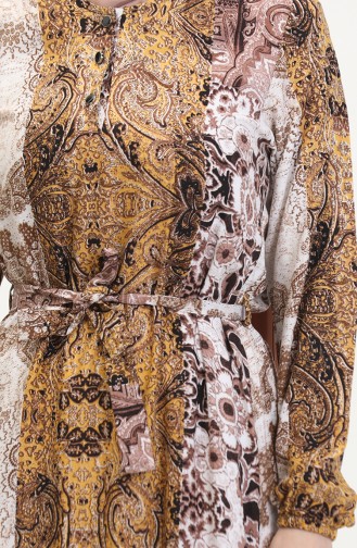 Amelya Flounce Belted Viscose Dress SML-XL Size 4588AE-03 Yellow Brown 4588AE-03