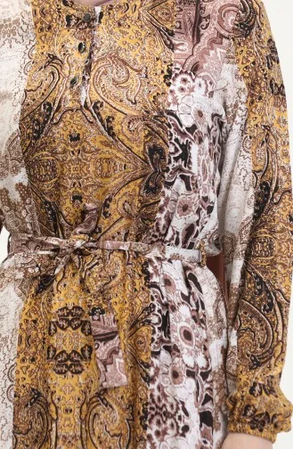 Amelya Volant-Viskosekleid Mit Gürtel S M L-XL Größe 4588AE-03 Gelbbraun 4588AE-03