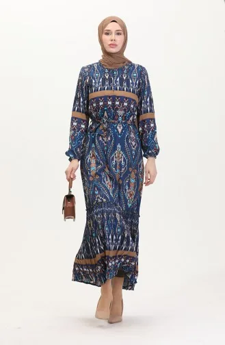 Amelya Volant-Viskosekleid Mit Gürtel S M L-XL Größe 4588AF-02 Blau 4588AF-02
