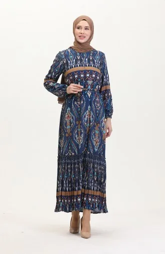 Amelya Volant-Viskosekleid Mit Gürtel S M L-XL Größe 4588AF-02 Blau 4588AF-02
