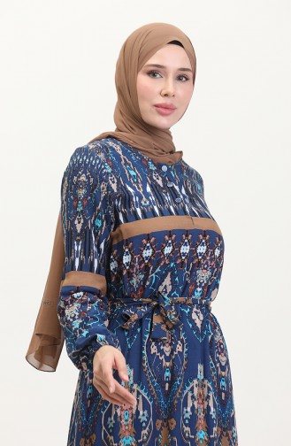 Amelya Farbalı Kuşaklı Viskon Elbise S-m-l-xl Beden 4588AF-02 Mavi
