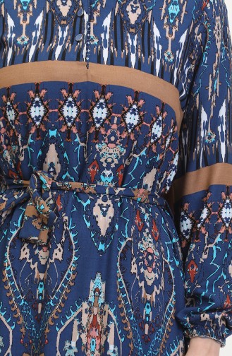 Amelya Farbalı Kuşaklı Viskon Elbise S-m-l-xl Beden 4588AF-02 Mavi