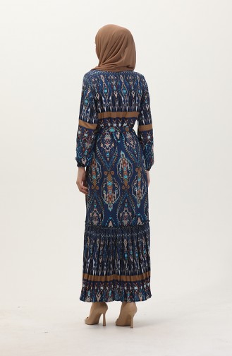 Amelya Farbalı Kuşaklı Viskon Elbise S-m-l-xl Beden 4588AF-02 Mavi