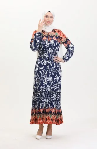 Amelya Volant-Viskosekleid Mit Gürtel S M L-XL Größe 4588AG-02 Marineblau 4588AG-02