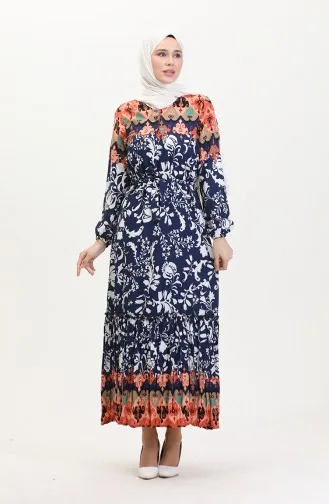 Amelya Volant-Viskosekleid Mit Gürtel S M L-XL Größe 4588AG-02 Marineblau 4588AG-02