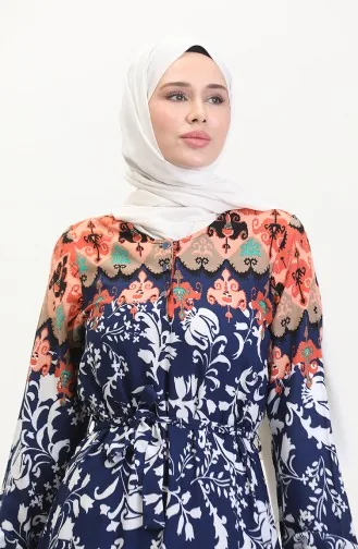Amelya Volant-Viskosekleid Mit Gürtel S M L-XL Größe 4588AG-02 Marineblau 4588AG-02