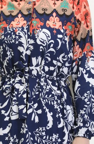 Amelya Volant-Viskosekleid Mit Gürtel S M L-XL Größe 4588AG-02 Marineblau 4588AG-02