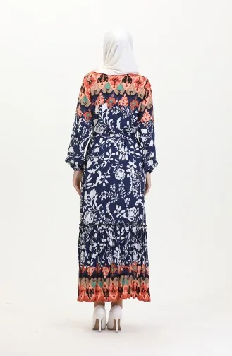 Amelya Volant-Viskosekleid Mit Gürtel S M L-XL Größe 4588AG-02 Marineblau 4588AG-02