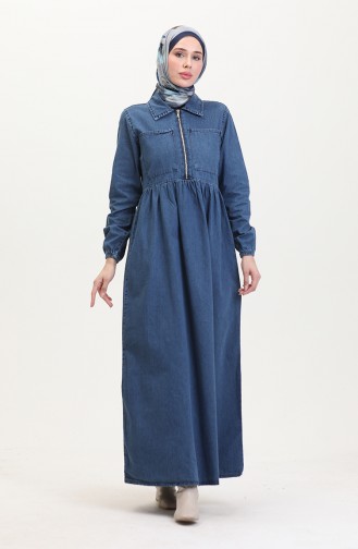 Zippered Denim Dress 3500-01 Dark Navy Blue 3500-01