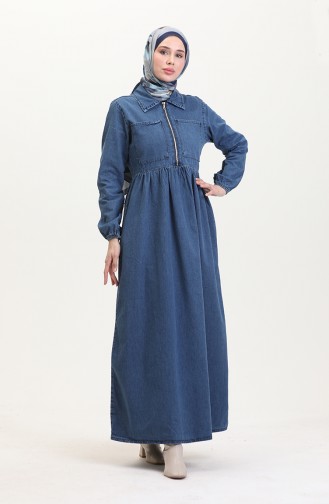 Zippered Denim Dress 3500-01 Dark Navy Blue 3500-01