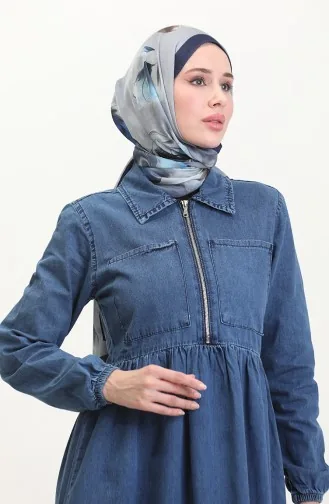 Fermuarlı Kot Elbise 3500-01 Koyu Lacivert