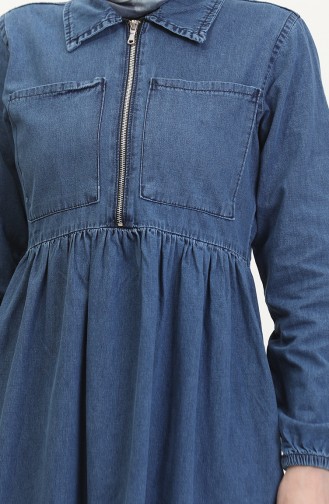 Zippered Denim Dress 3500-01 Dark Navy Blue 3500-01