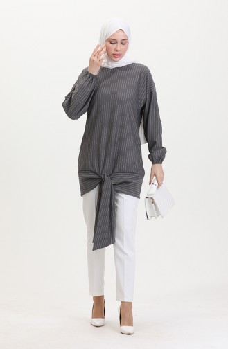 Çizgili Tunik 1028-01 Gri