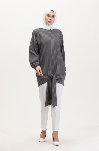 Çizgili Tunik 1028-01 Gri