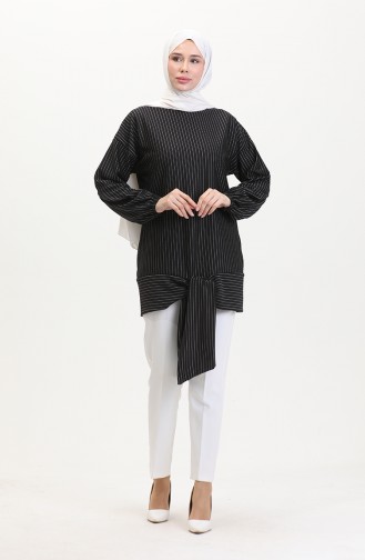 Çizgili Tunik 1028-02 Siyah