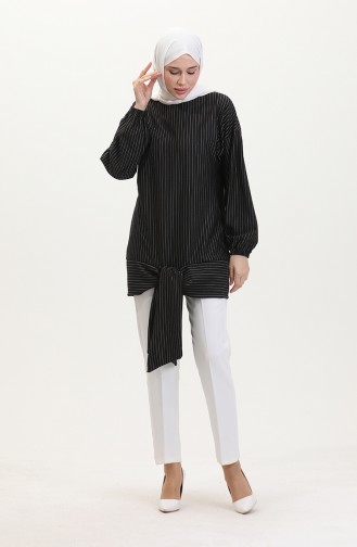 Çizgili Tunik 1028-02 Siyah