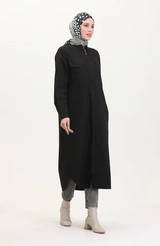 Büyük Beden Fermuarlı Kot Tunik 35301-02 Siyah