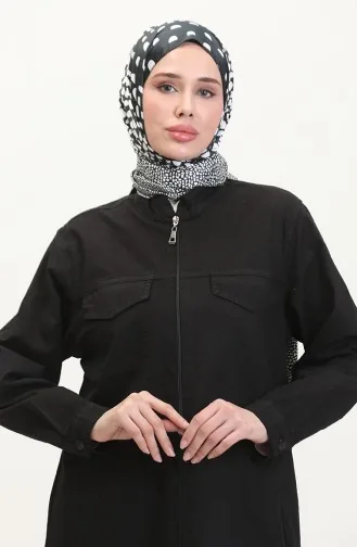 Büyük Beden Fermuarlı Kot Tunik 35301-02 Siyah