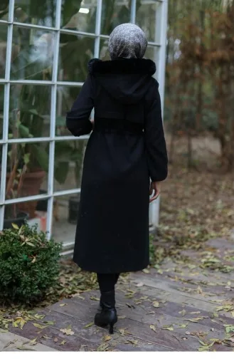 Tünel Detaylı Kaşe Kaban Siyah 1226