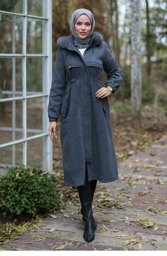 Tunnel Detailed Cashmere Coat Anthracite 1226 628