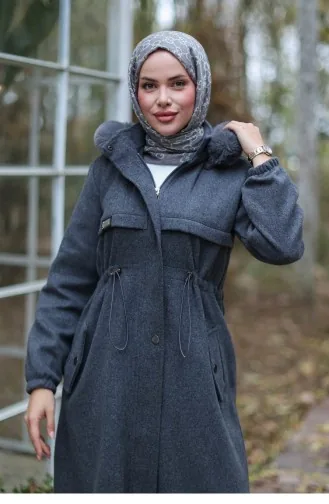 Tunnel Detailed Cashmere Coat Anthracite 1226 628