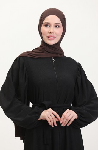 Balon Kollu Ferace 1026-01 Siyah