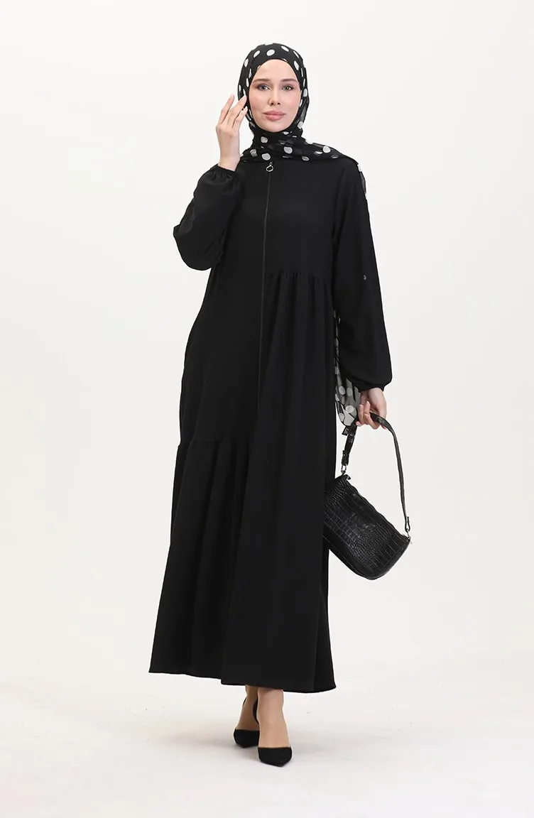 عباءة بتصميم مُجمع 1027-01 لون أسود 1027-01