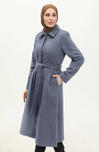 Gestikte Jas Met Riem En Verborgen Sluiting 71207-02 Grijs 71207-02