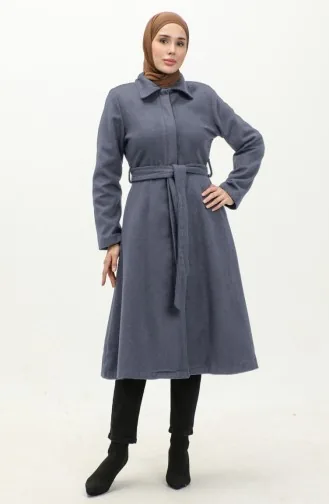 Gestikte Jas Met Riem En Verborgen Sluiting 71207-02 Grijs 71207-02